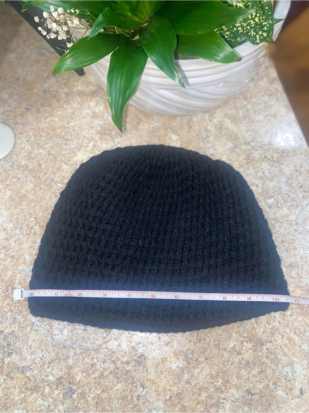 Black Crocheted Adult Unisex Beanie Hat - Picture 5 of 6